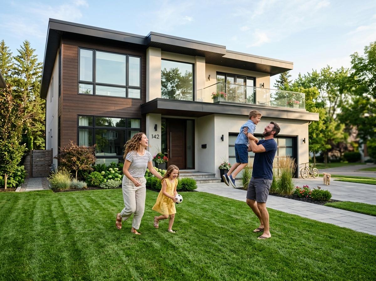 Happy family enjoying their home exterior